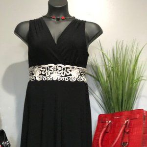 BLACK CASUAL DRESS WITH EM-BORDERED WAIST LINE